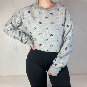 Cropped Gray Champion Reverse Weave Logo Crewneck Sweatshirt